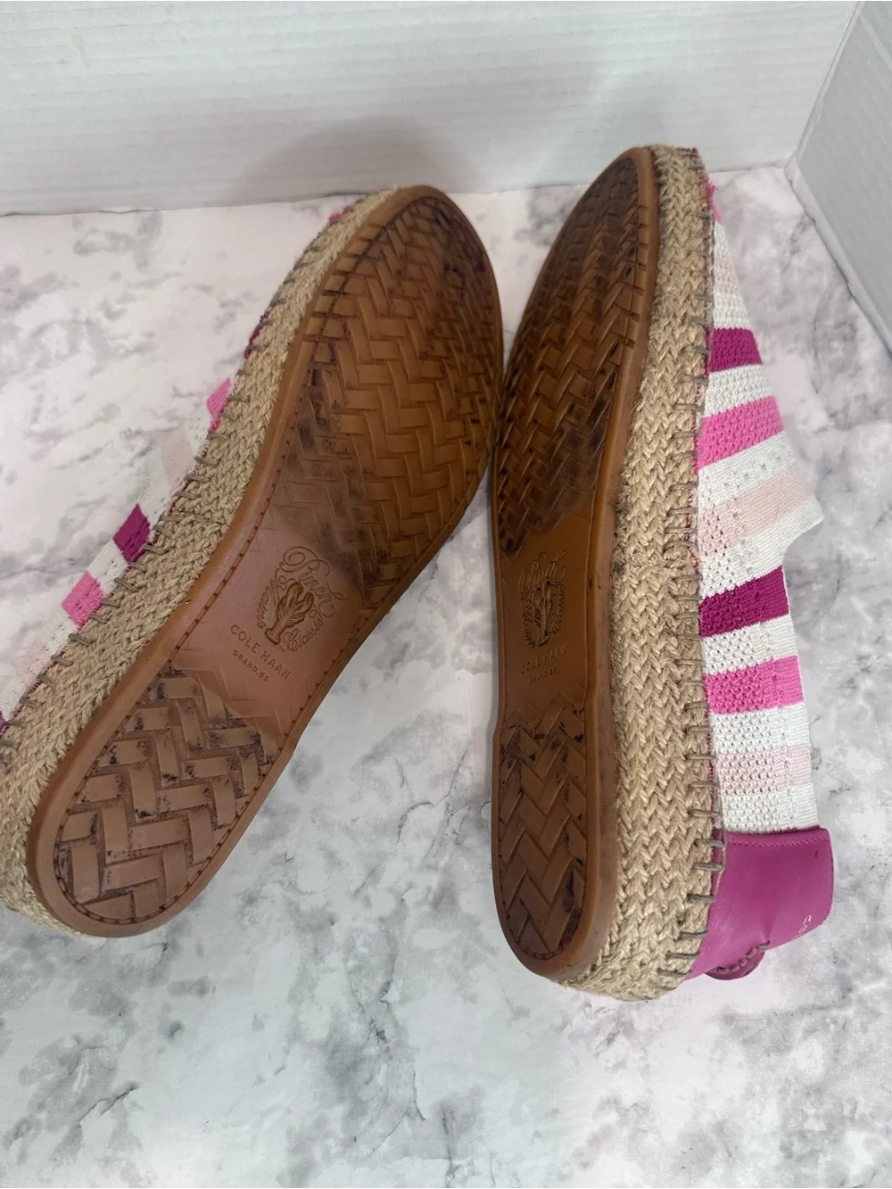 Cole Haan Cloudfeel Pink Stripe Knit Espadrille Flats Women's Size 8 Slip On